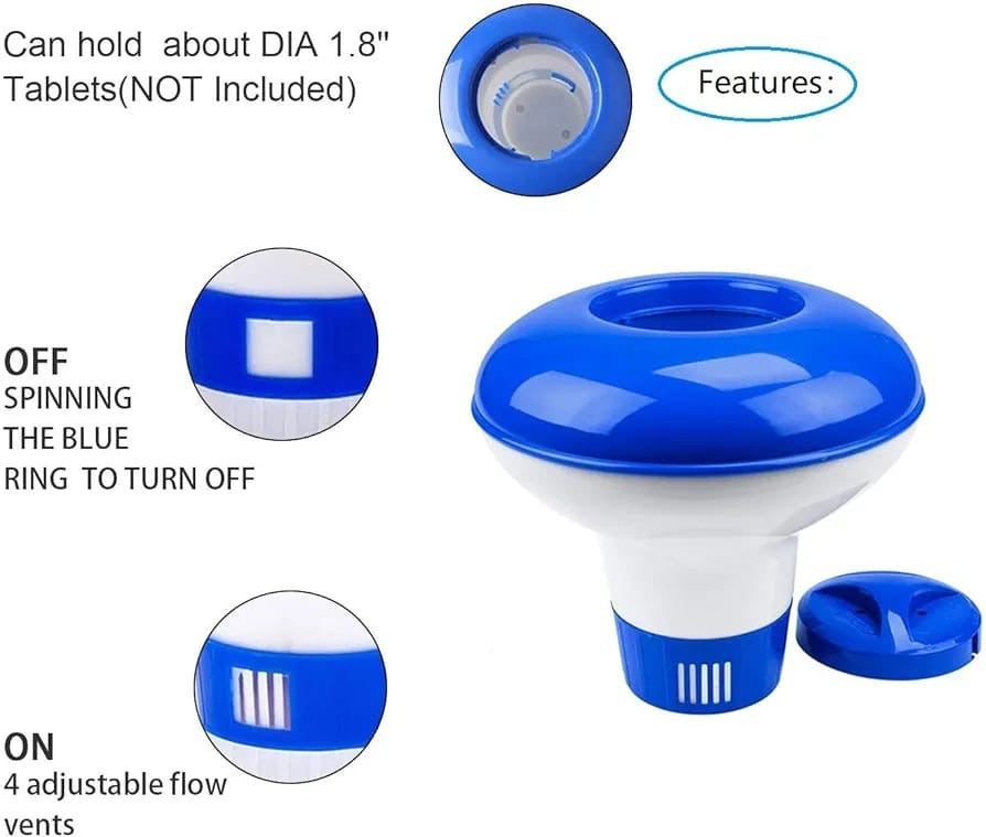 Floating chlorine dispenser for swimming pool and spas