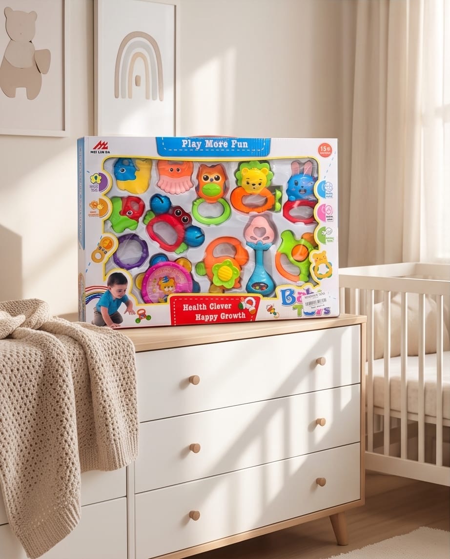 Baby rattles and teething set