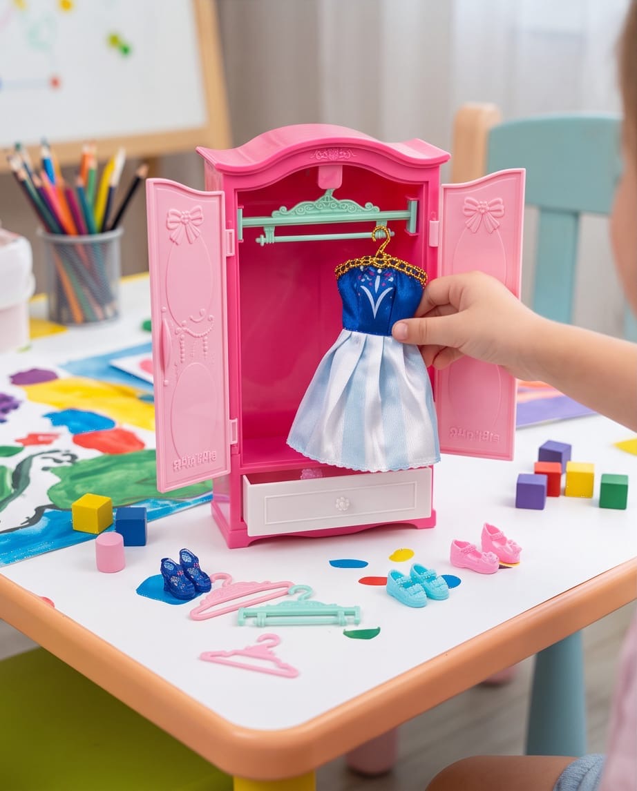 Doll & wardrobe play set