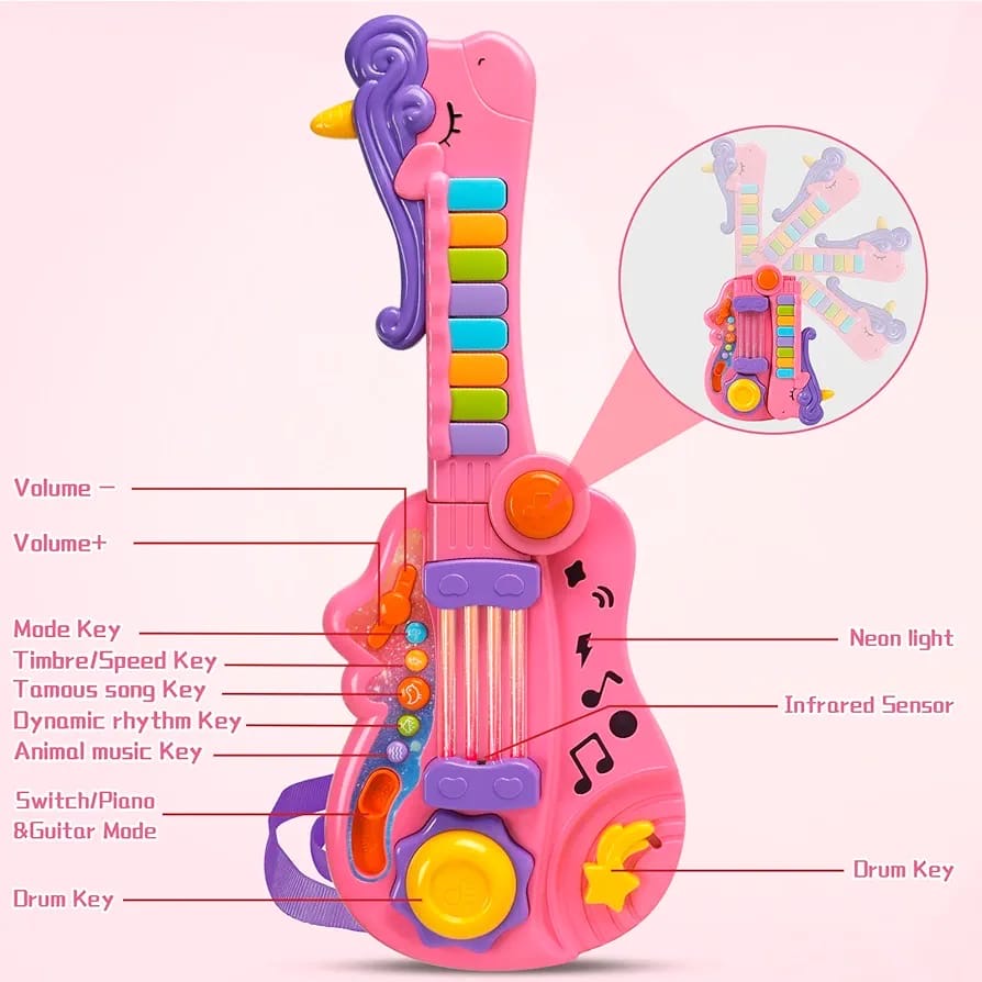 Pink unicorn electronic toy guitar