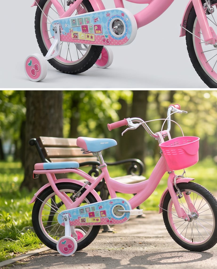 Pink and light blue bicycle