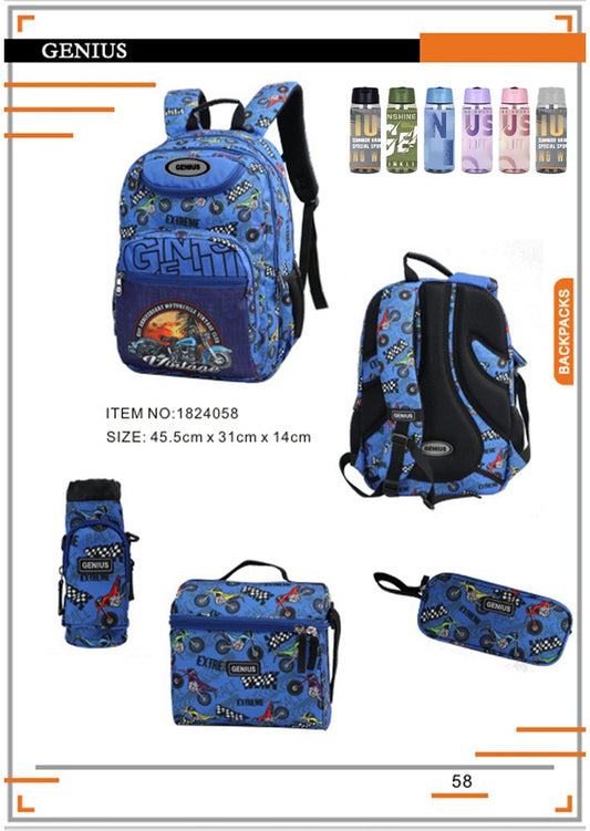 Motorcycle Genius, School Bag, Set Of 5 Pcs, 18"