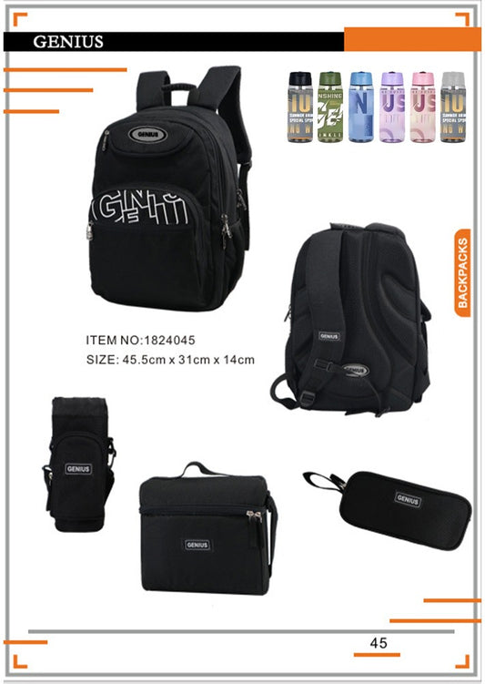 Genius, School Bag, Set Of 5 Pcs, 18"