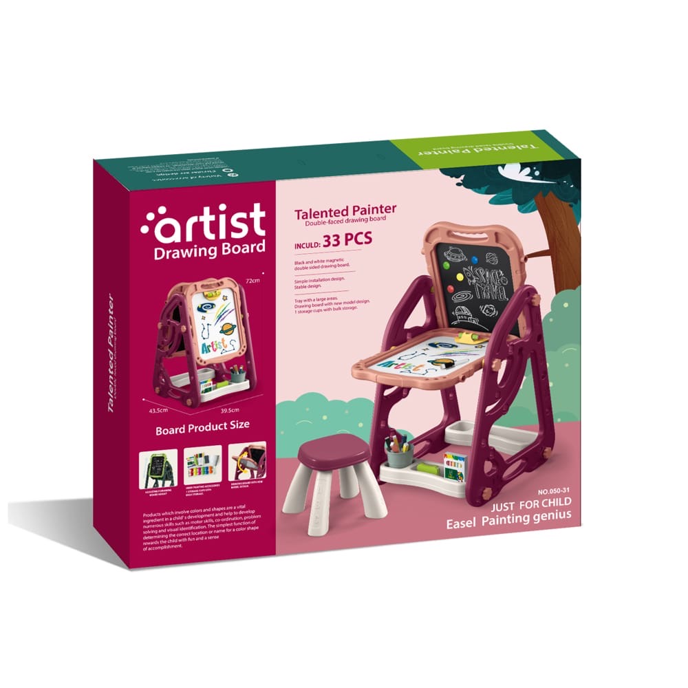 "Artist Talented Painter" 2-in-1 children's easel and drawing station set (30 PCS).