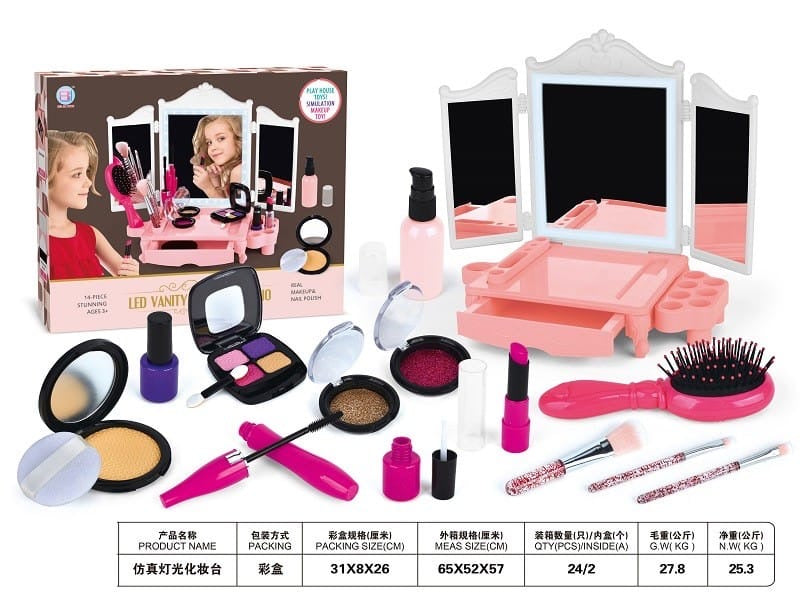 Led vanity and pretend makeup set