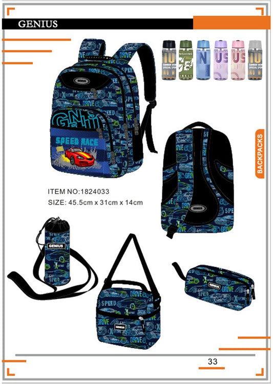 Genius, School Bag, Set Of 5 Pcs, 18"