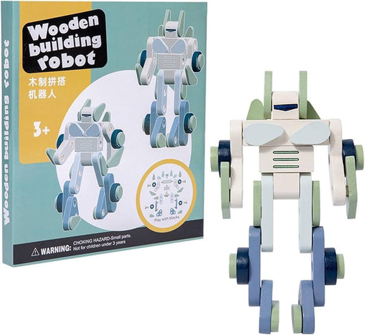 Wooden building robot toy