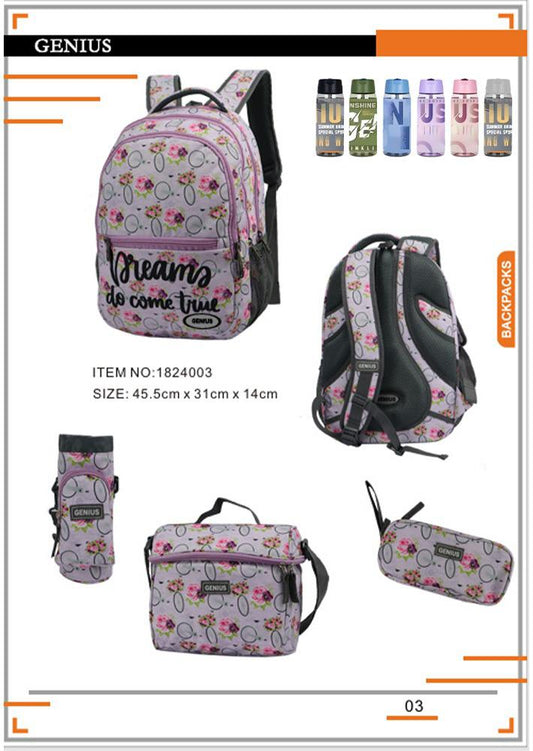 Girls Genius, School Bag, Set Of 5 Pcs, 18"