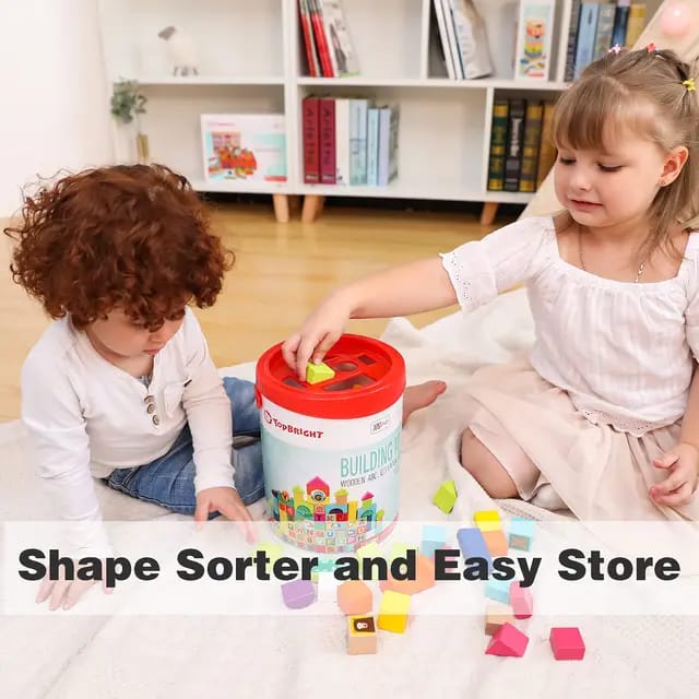 Building Blocks Sorting Bucket with numbers and letters – Hazimeh Toys
