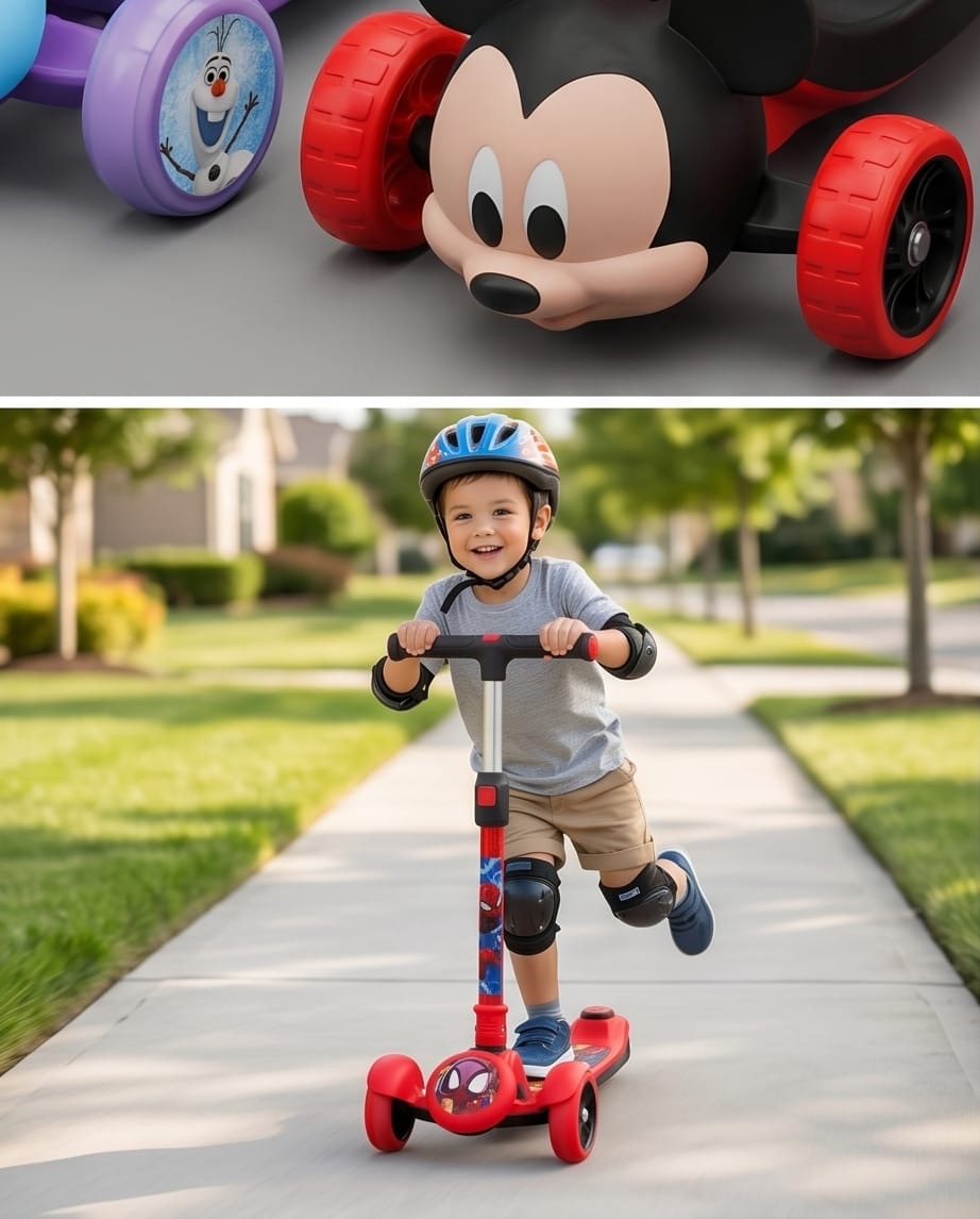 Character themed three wheel scooter