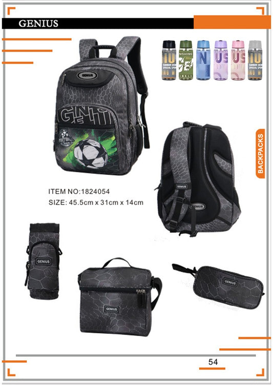 Genius, School Bag, Set Of 5 Pcs, 18"