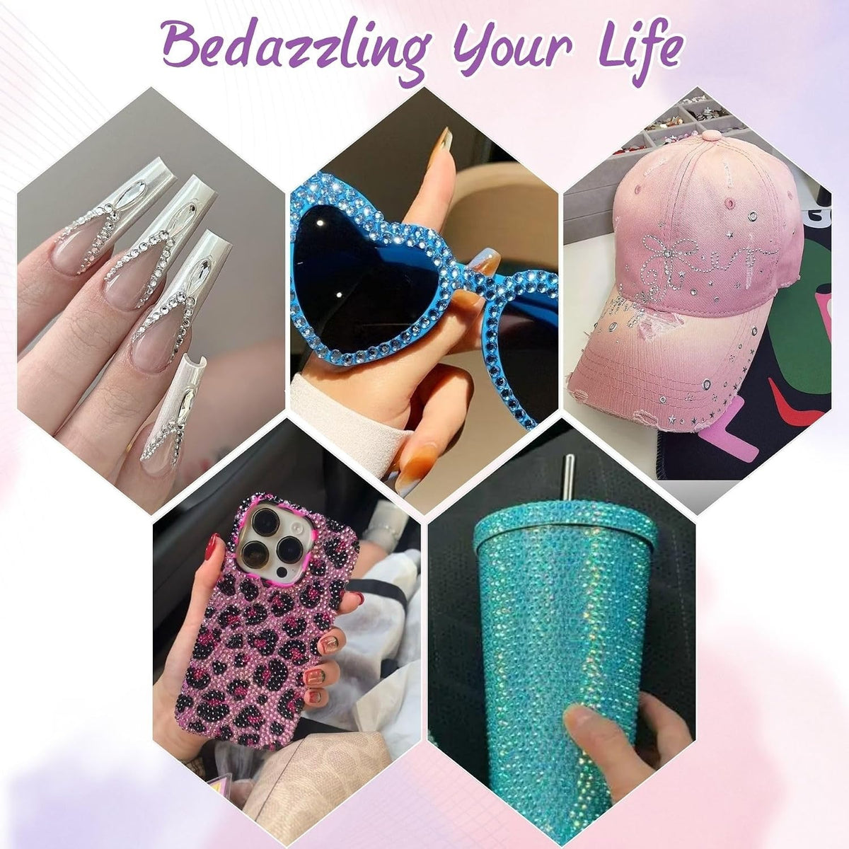 A multicolored resin flatback rhinestone bedazzling kit with tools.