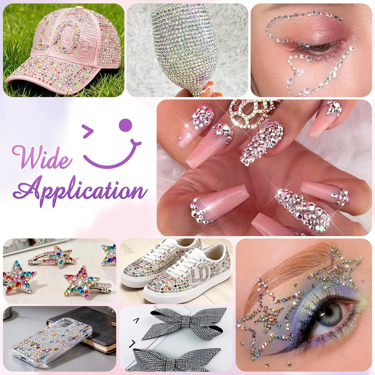 A multicolored resin flatback rhinestone bedazzling kit with tools.