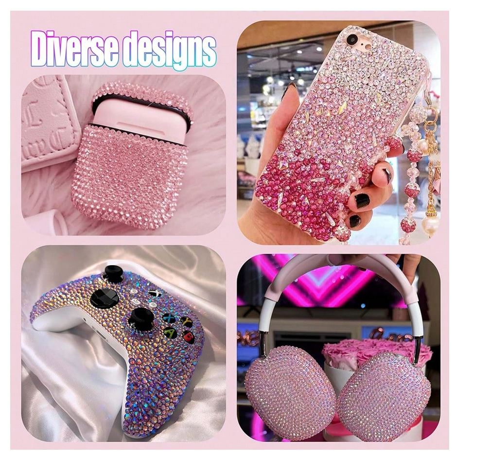 A multicolored resin flatback rhinestone bedazzling kit with tools.