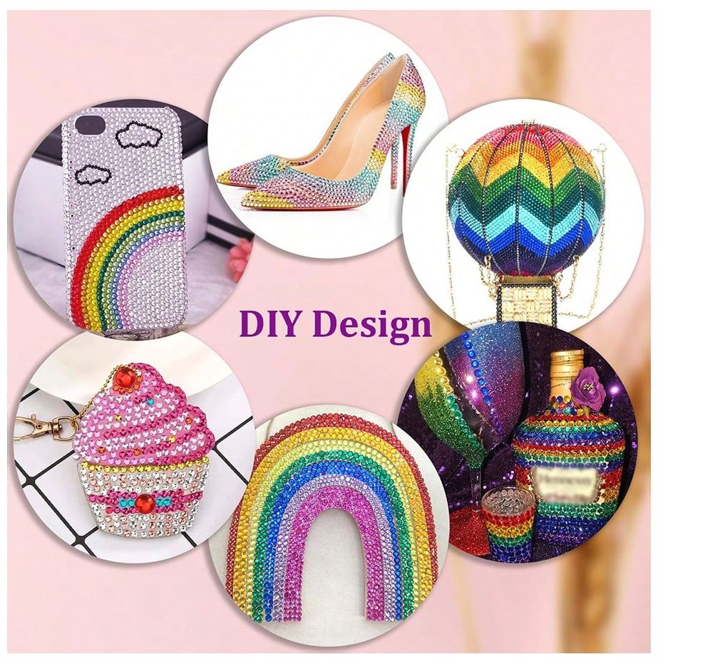 A multicolored resin flatback rhinestone bedazzling kit with tools.