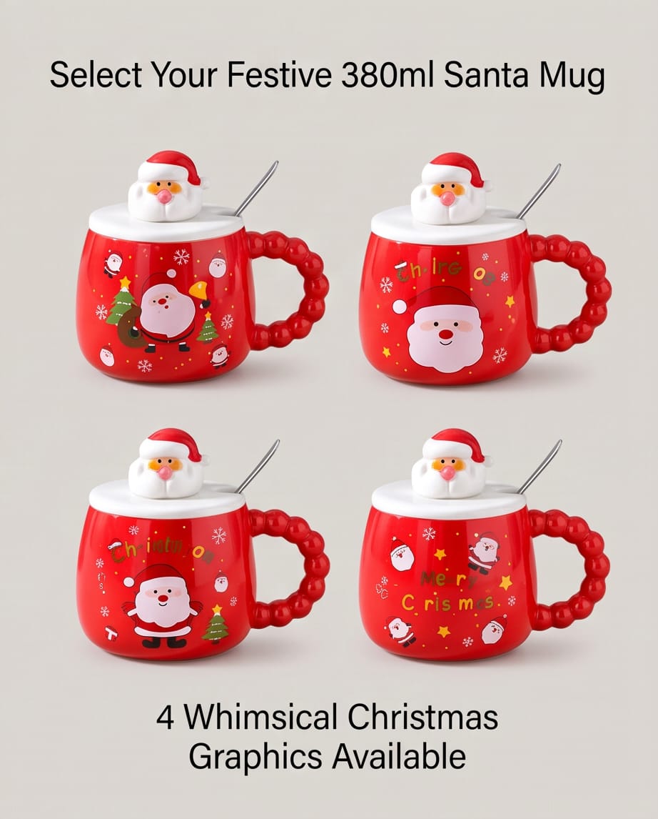 festive 380ml red ceramic Santa mugs