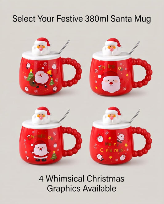 festive 380ml red ceramic Santa mugs