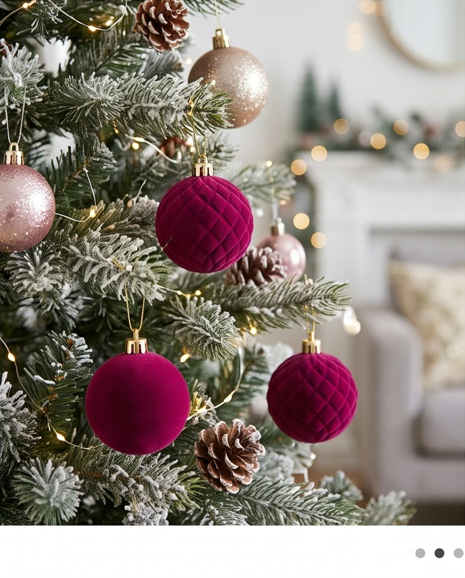 velvet-flocked Christmas tree ornaments