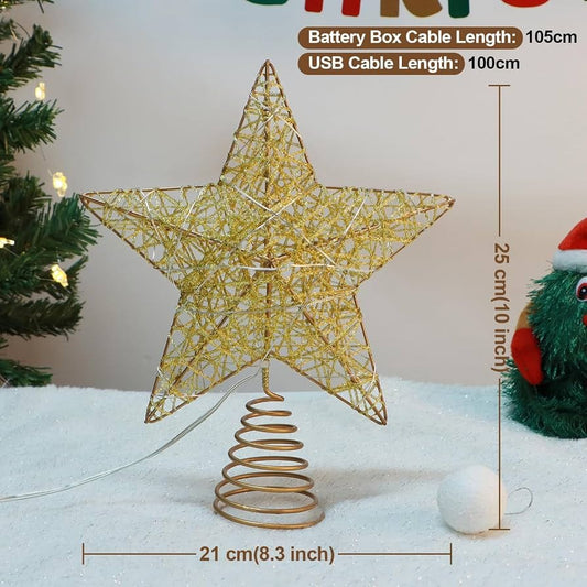 gold glitter and metallic wire star Christmas tree