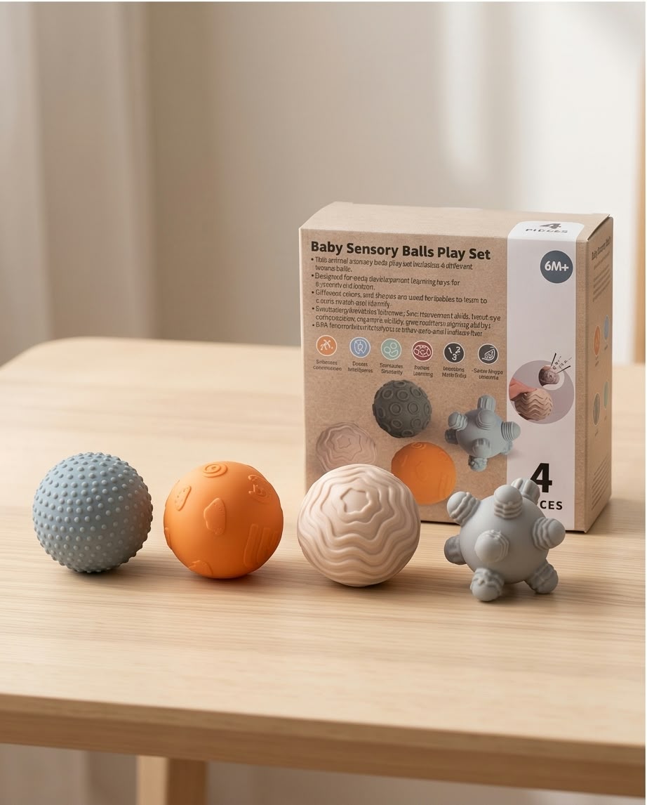 4-piece set of textured baby sensory balls