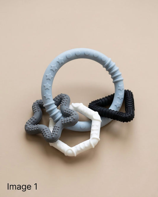 silicone baby teething rings and charms
