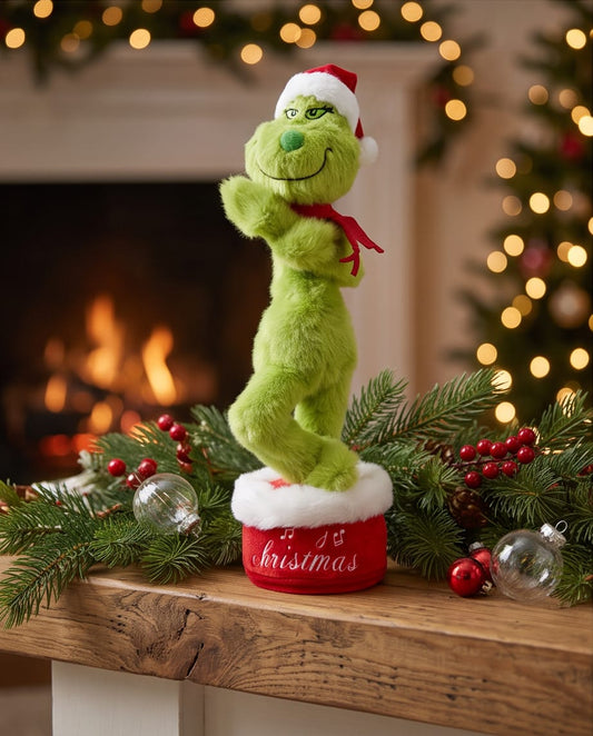 animated, musical Dr. Seuss Grinch plush toy.