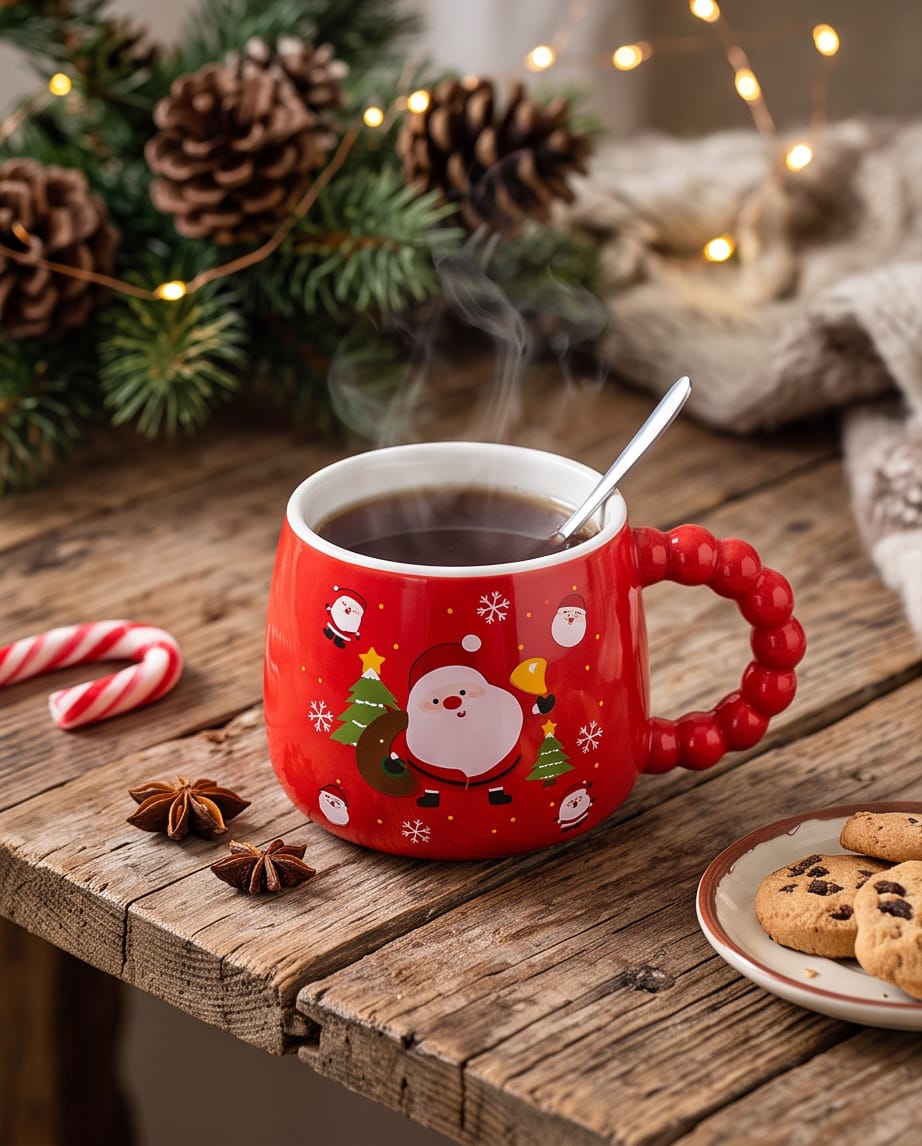 festive 380ml red ceramic Santa mugs