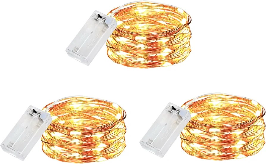 LED string lights with a flexible silver or copper wire.