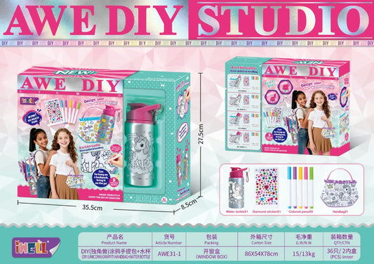 AWE DIY Unicorn Graffiti Handbag + Water Bottle set