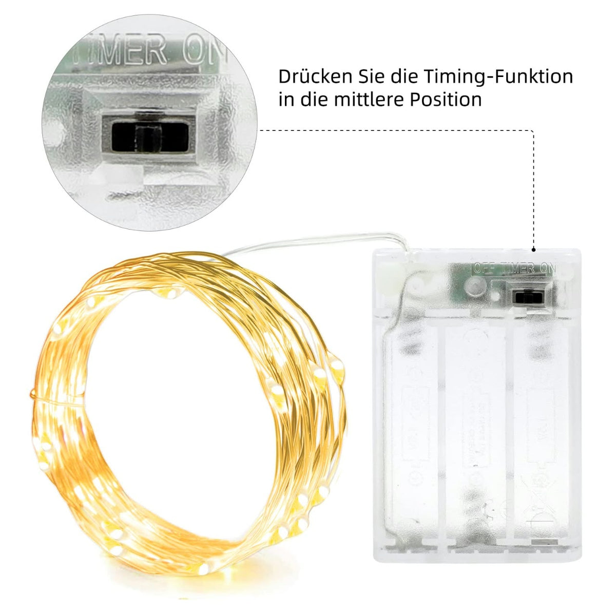 LED string lights with a flexible silver or copper wire.