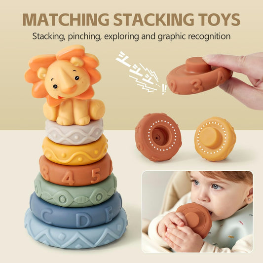 silicone baby stacking and teething tower