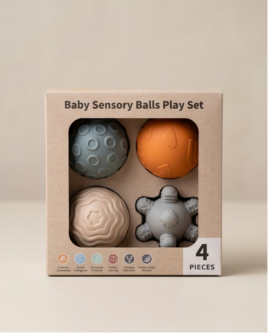 4-piece set of textured baby sensory balls