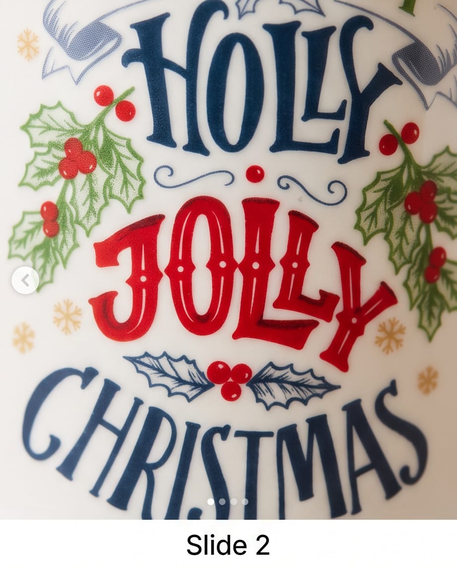 white ceramic Christmas tankard-style mug