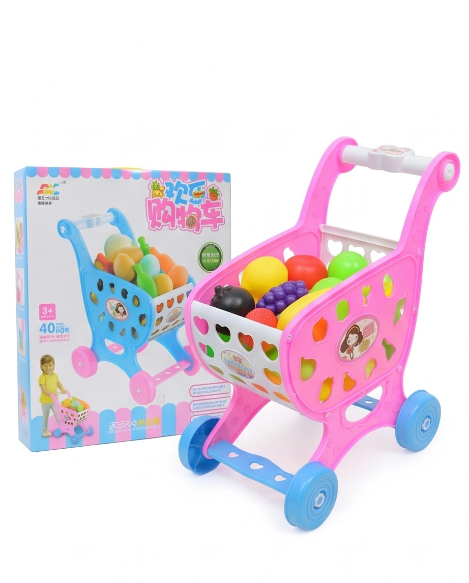 children's toy shopping cart and grocery playset
