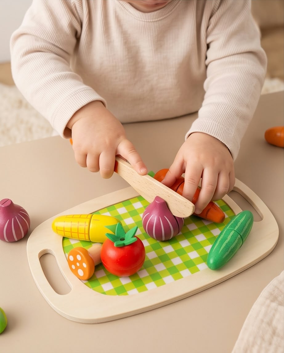 wooden educational vegetable cutting toy set