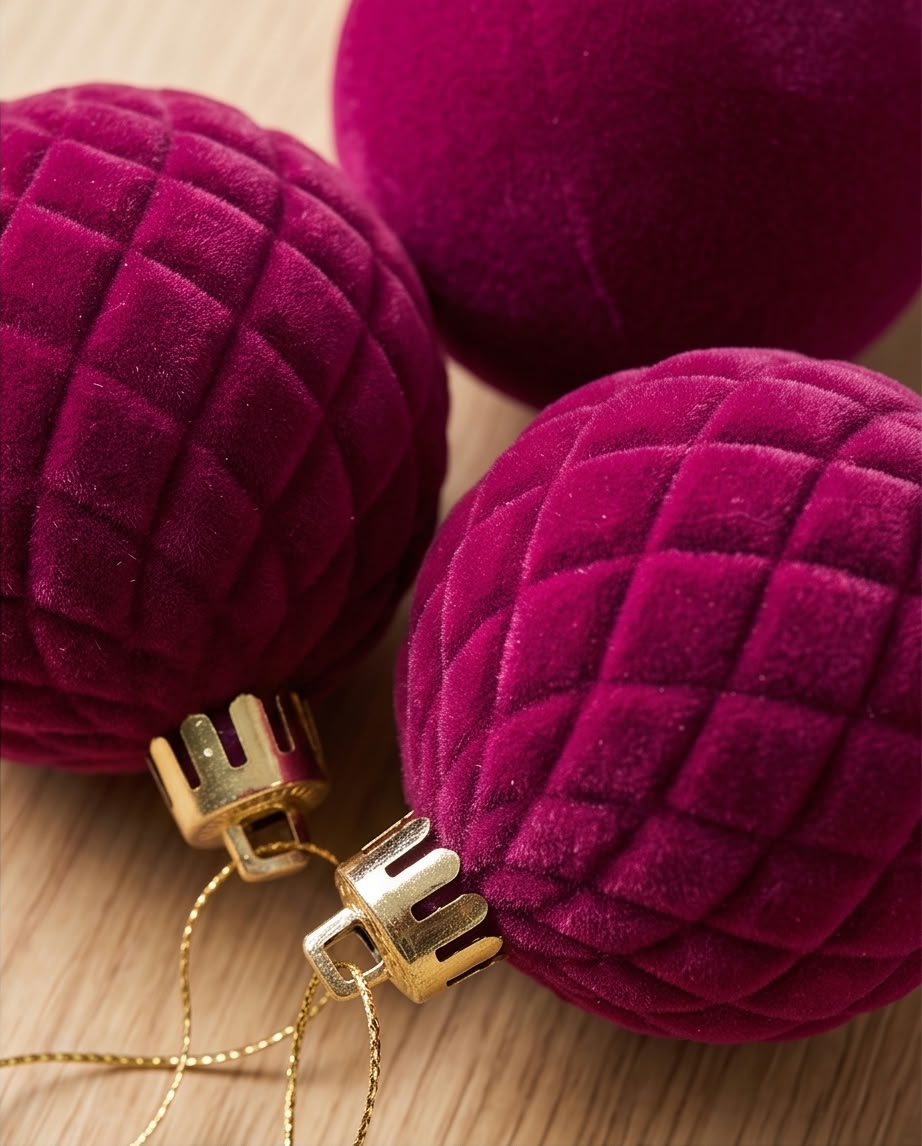 velvet-flocked Christmas tree ornaments