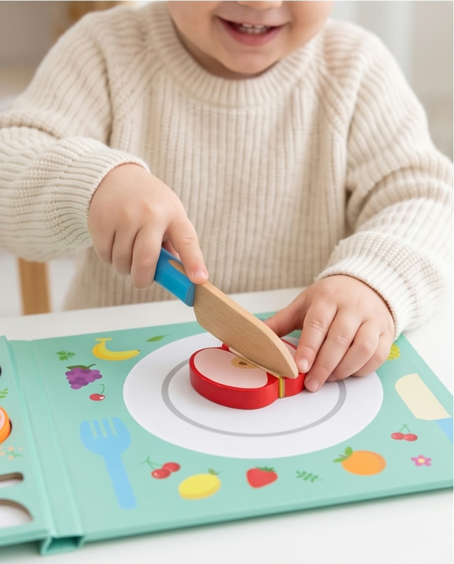 wooden magnet cutting fruits