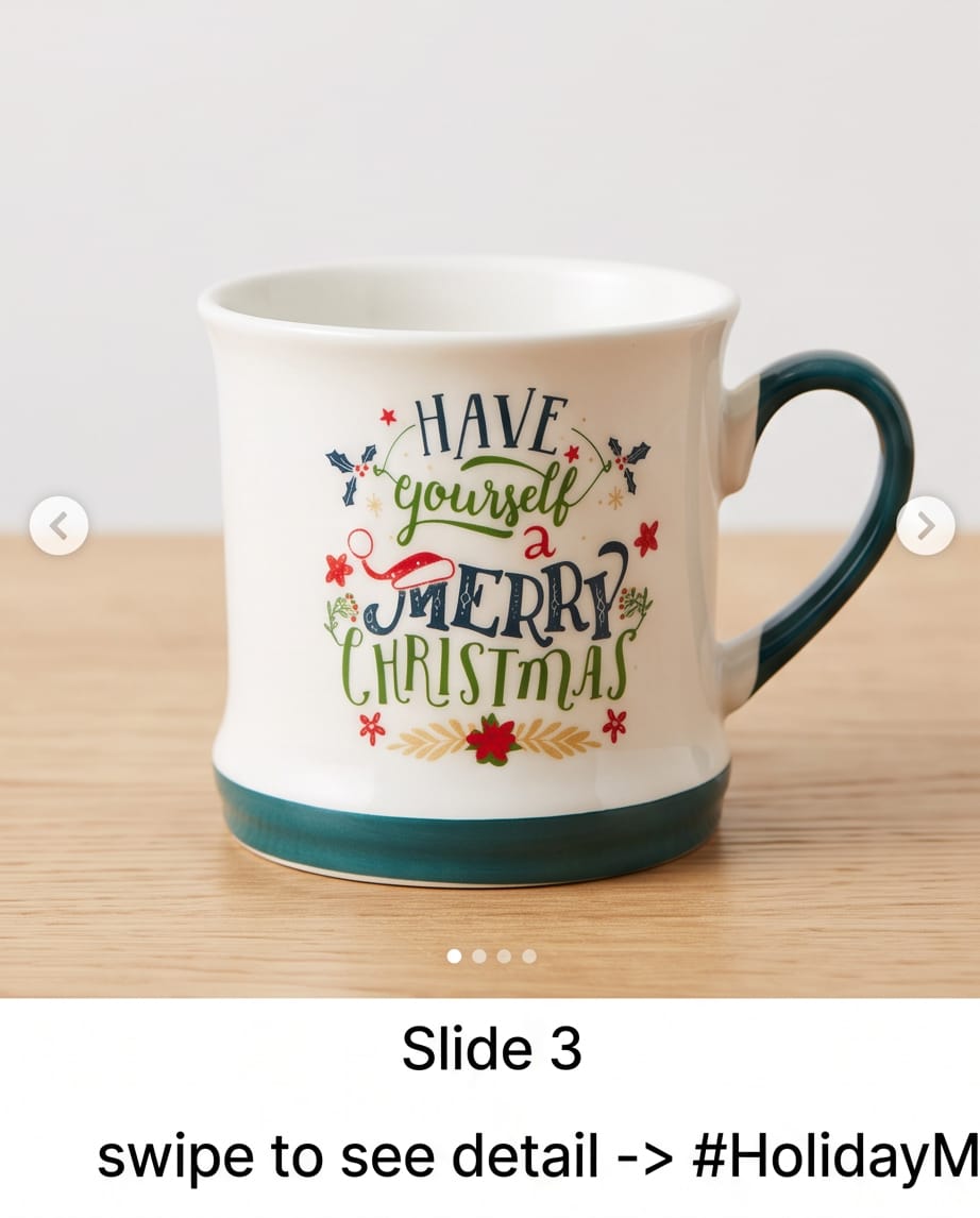 white ceramic Christmas tankard-style mug