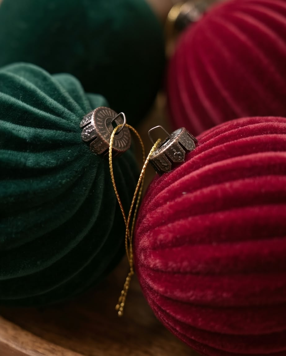 velvet-flocked Christmas tree ornaments