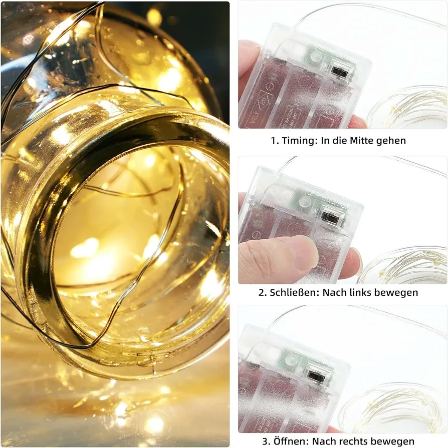 LED string lights with a flexible silver or copper wire.