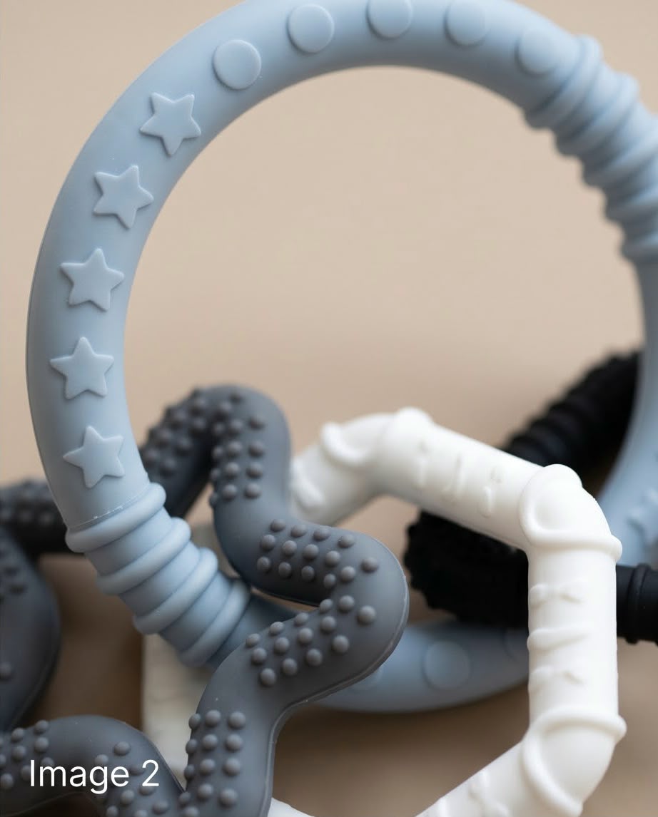 silicone baby teething rings and charms