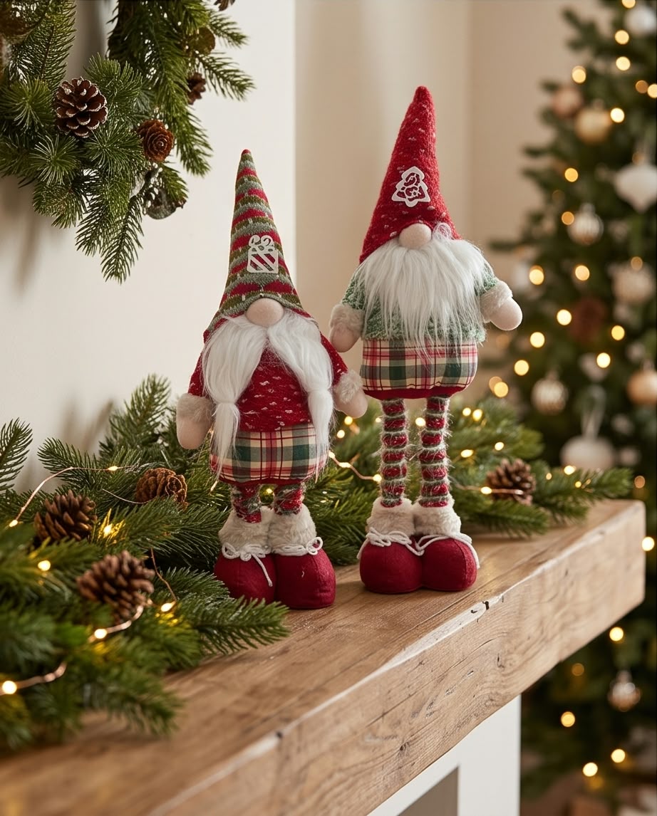 Adjustable retractable-leg Christmas gnome figurines