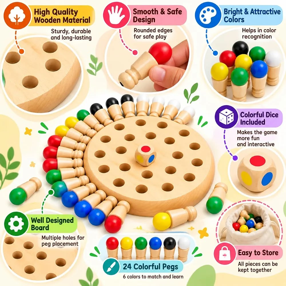 Wooden Color Memory Chess Game