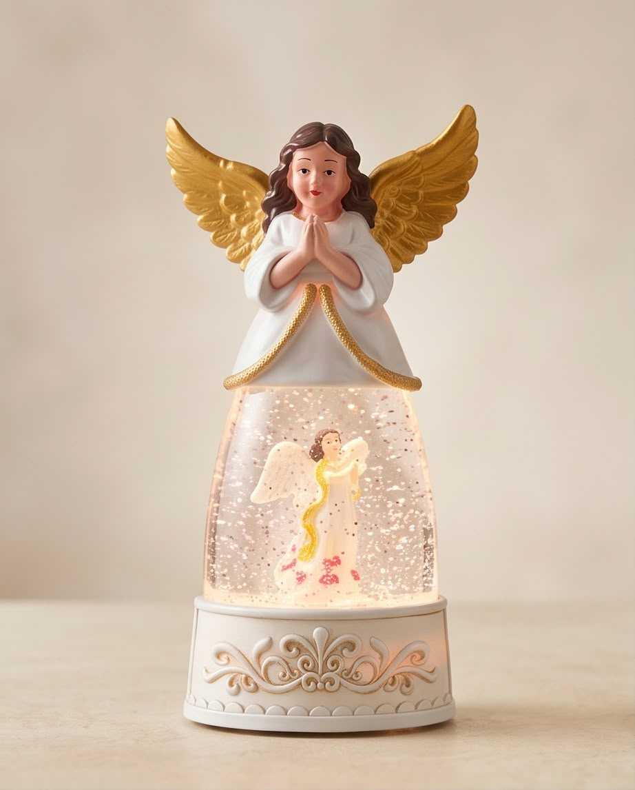 illuminated Christmas angel snow globe