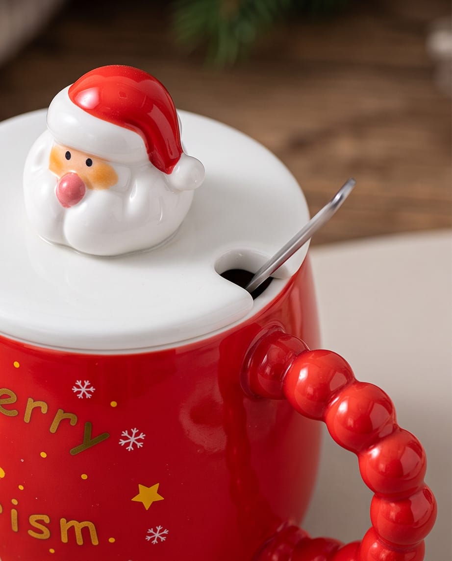 festive 380ml red ceramic Santa mugs