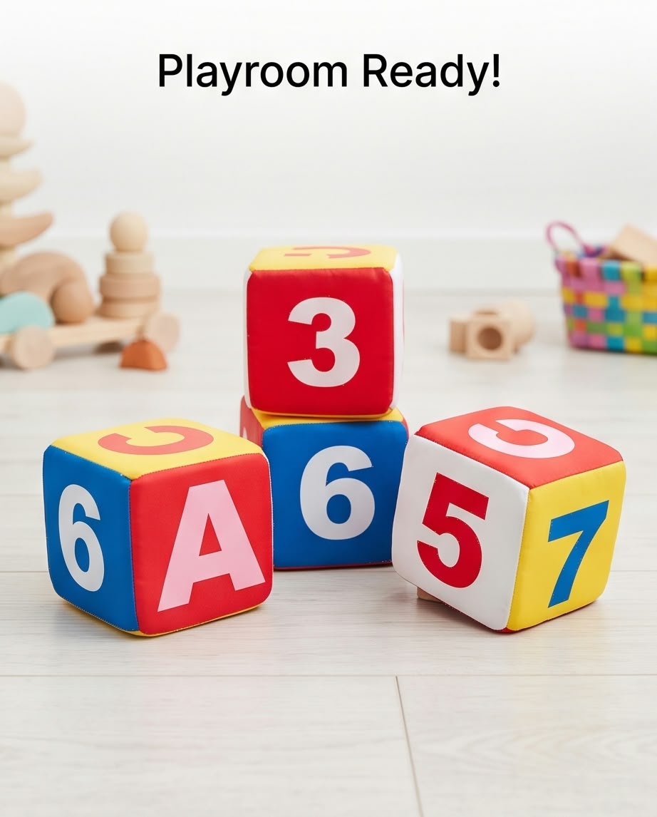 soft, square dice learning letters and numbers