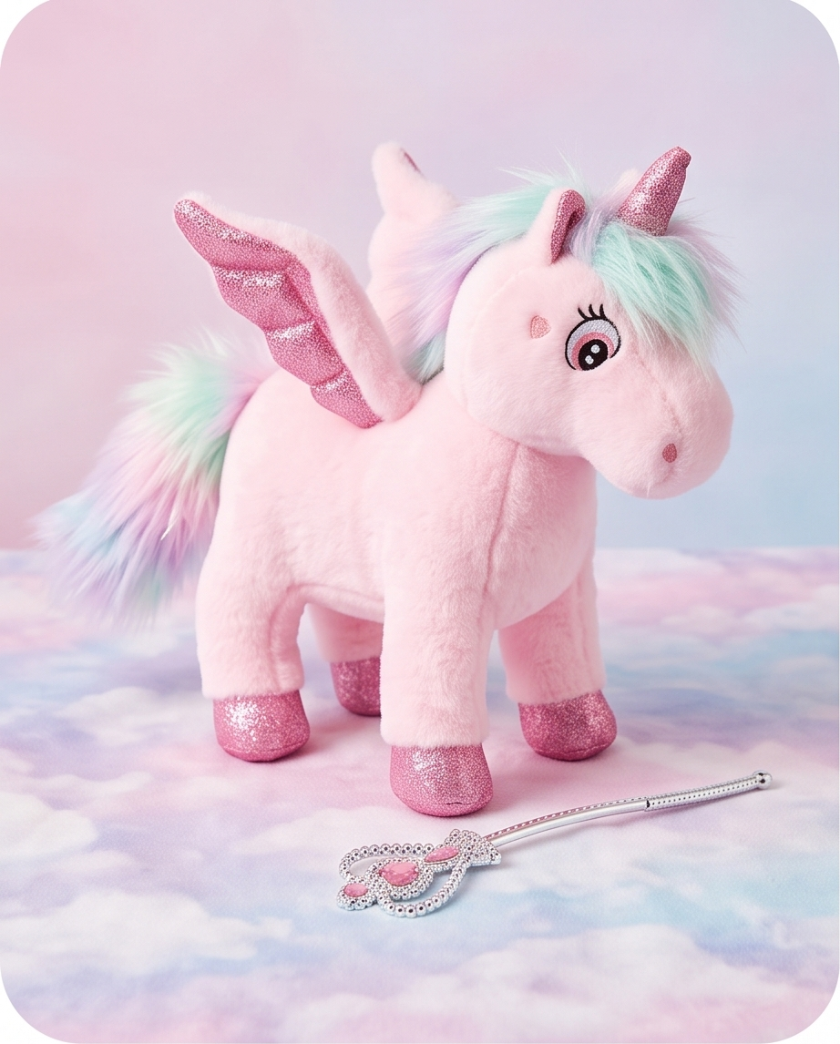 Pink plush unicorn toy
