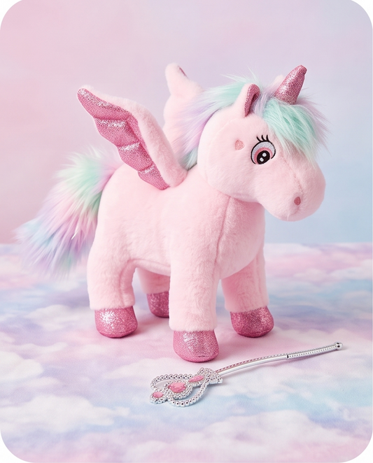 Pink plush unicorn toy