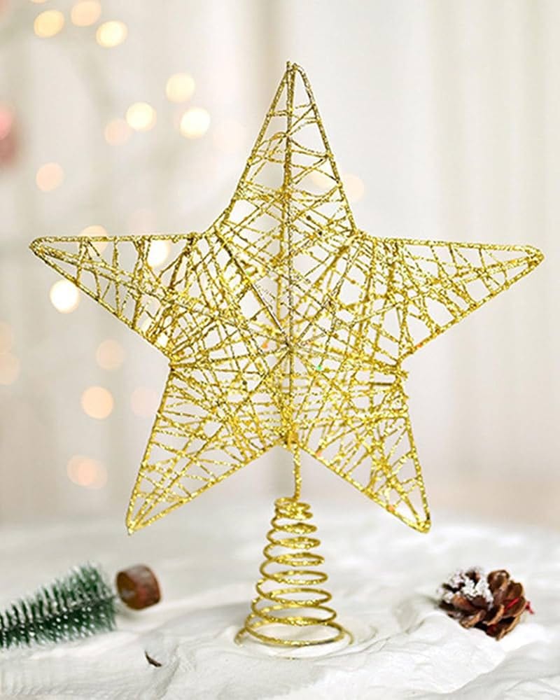 gold glitter and metallic wire star Christmas tree