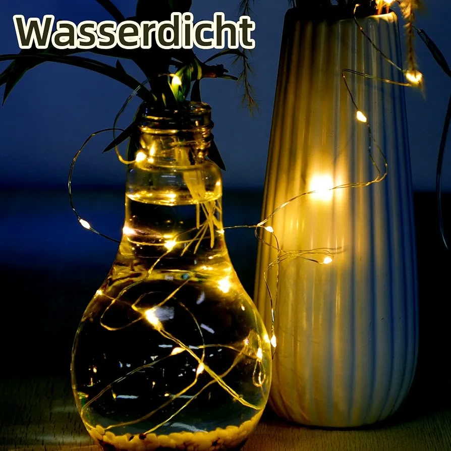 LED string lights with a flexible silver or copper wire.